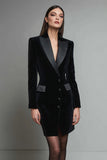 Veludo Lápis Preto Pico Lapela Vestido Blazer Curto