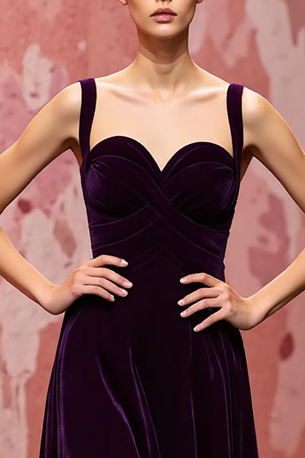 Veludo Simples Roxo Escuro Uma Linha Long Holiday Vestido de Festa