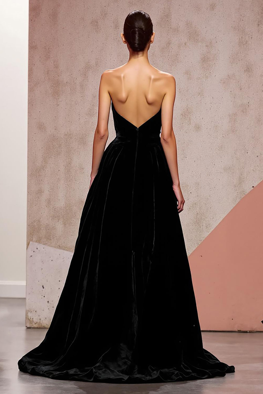 Backless simples veludo preto longo vestido de noite