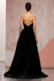 Backless simples veludo preto longo vestido de noite