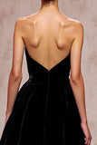 Backless simples veludo preto longo vestido de noite