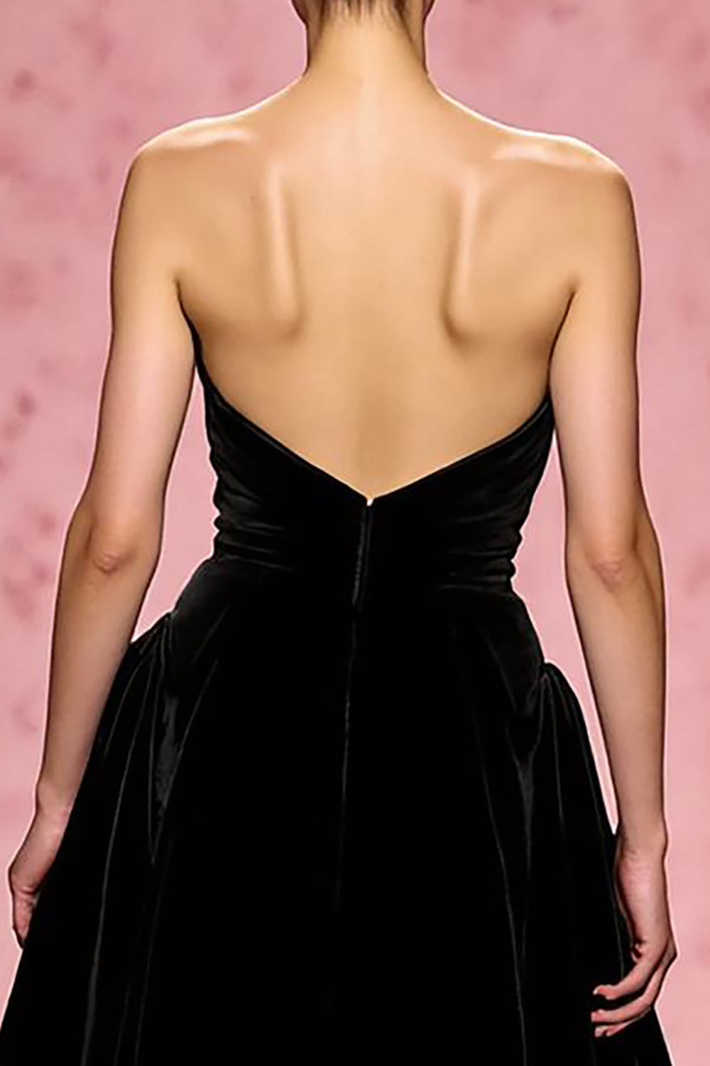 Preto Simples Uma Linha Veludo Strapless Vestido de Noite Longo com Fenda