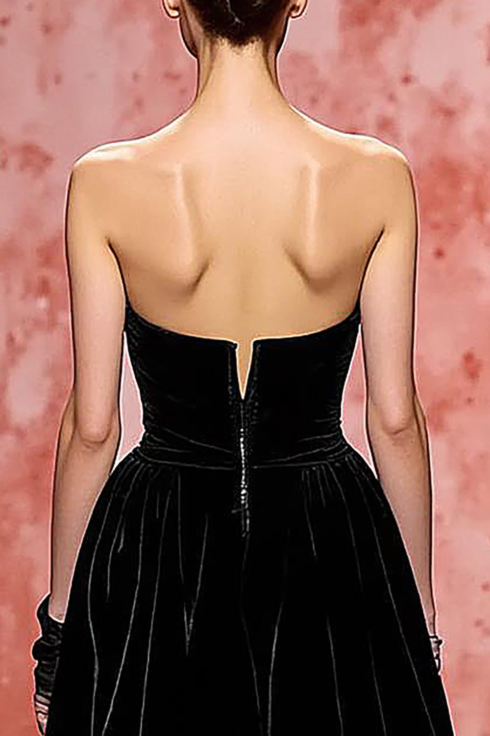 Veludo Preto Uma Linha Strapless Vestido de Noite Longo com Fenda