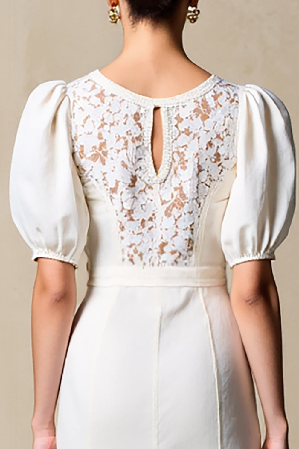 Ivory Bainha Puff Mangas Weddig Vestido de Convidado