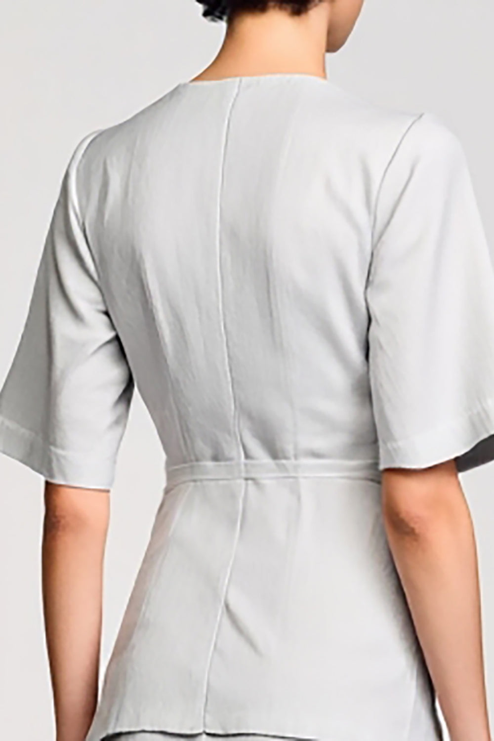 Cetim Cinzento 2 Peças Round Neck Midi Business Suits com Meia Manga