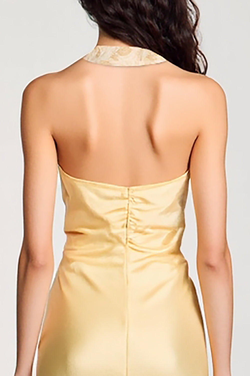 Halter amarelo bodycon midi arco vestido de casamento convidado