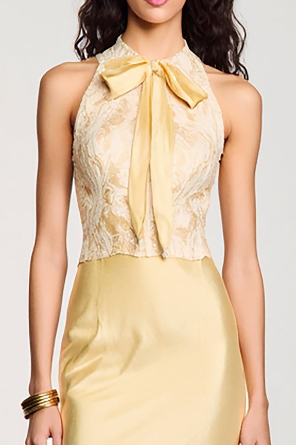 Halter amarelo bodycon midi arco vestido de casamento convidado