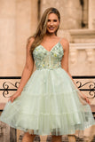 Verde A Line Appliqued Corset Homecoming Dress