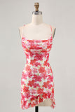Flor vermelha estampado mini homecoming vestido