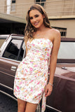 Strapless Bodycon Pink Flor Homecoming Vestido com Arco
