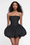 Strapless A-Line Cetim Vestido Preto Pequeno