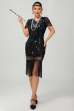 Preto Gatsby Sequins 1920s vestido com franjas