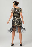 Preto Gatsby Sequins 1920s vestido com franjas