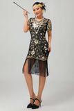 Preto Gatsby Sequins 1920s vestido com franjas