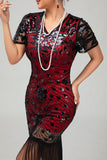 Preto Gatsby Sequins 1920s vestido com franjas