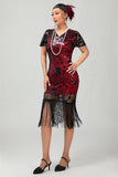 Preto Gatsby Sequins 1920s vestido com franjas