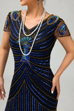 Lantejoulas Preto Azul 1920s Bodycon Gatsby Vestido com mangas curtas