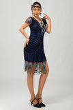 Lantejoulas Preto Azul 1920s Bodycon Gatsby Vestido com mangas curtas