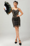 Preto Dourado Bodycon Bodycon Vestido Curto dos anos 1920