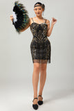 Preto Dourado Bodycon Bodycon Vestido Curto dos anos 1920