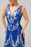 Royal Blue Sequin Gatsby vestido curto dos anos 1920 com franjas