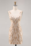 Beaded Champagne Bodycon Homecoming Vestido com Sequins