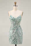 Green Beaded Bodycon Homecoming vestido com renda para trás