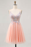 Blush A Line Sequins Appliqued Vestido Curto Homecoming