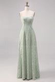 Sage Green Lace Corset Uma linha longo vestido de dama de honra