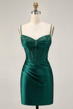 Espartilho Verde Escuro Bodycon Sequins Cetim Homecoming Dress