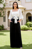 Preto Pescoço Quadrado Uma Linha Chiffon Vestido de Noiva Convidado