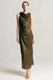 Olive Sequins Cowl Neck Bainha Vestido Formal