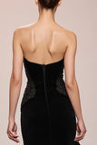 Preto Veludo Sereia Strapless Vestido de Noite Longo