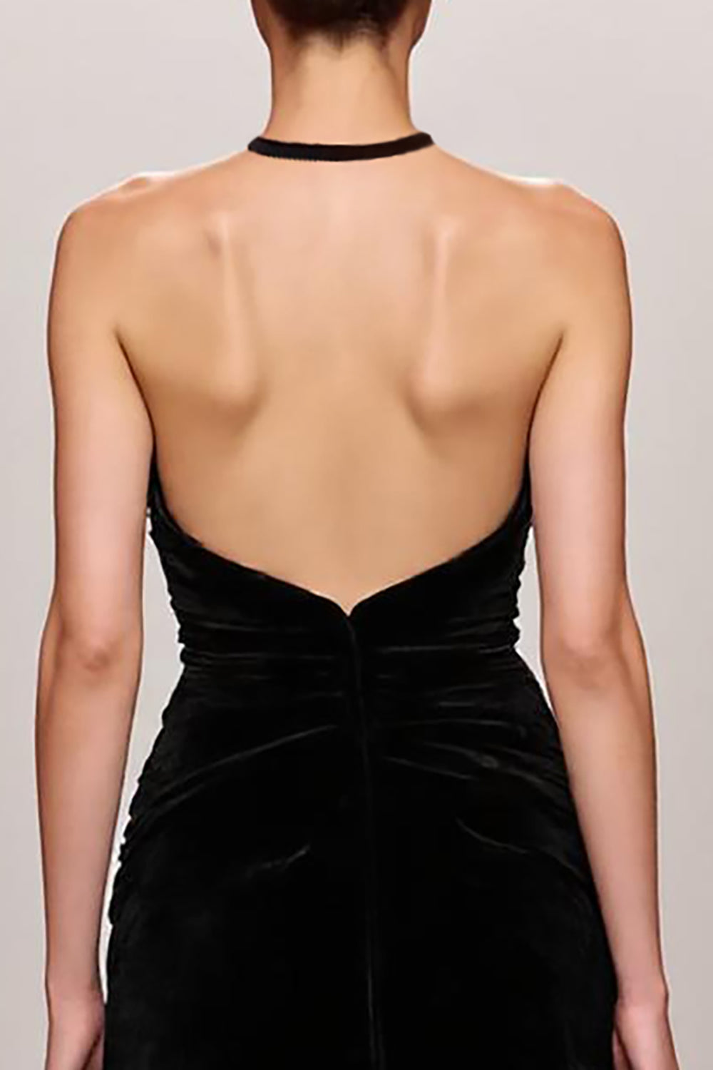 Veludo Preto Uma Linha Halter Vestido de Noite Longo