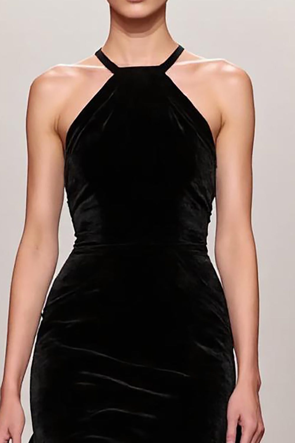 Veludo Preto Uma Linha Halter Vestido de Noite Longo
