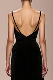 Veludo Preto Esparguete Correias Backless Vestido de Noite