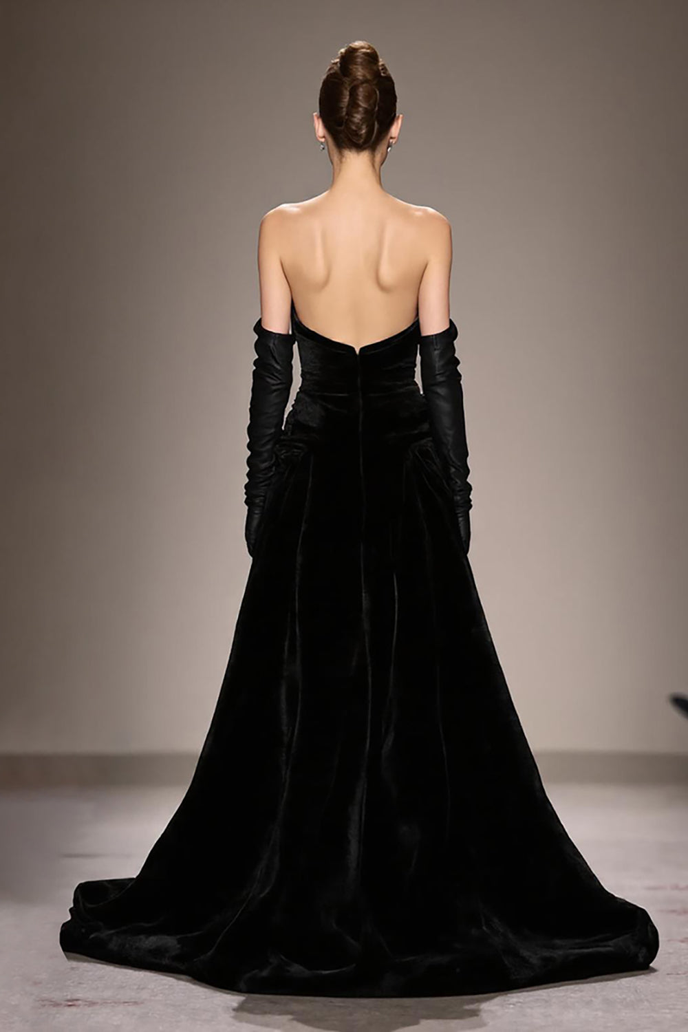 Preto Strapless Long Velvet Vestido de Noite