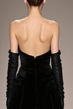 Preto Strapless Long Velvet Vestido de Noite