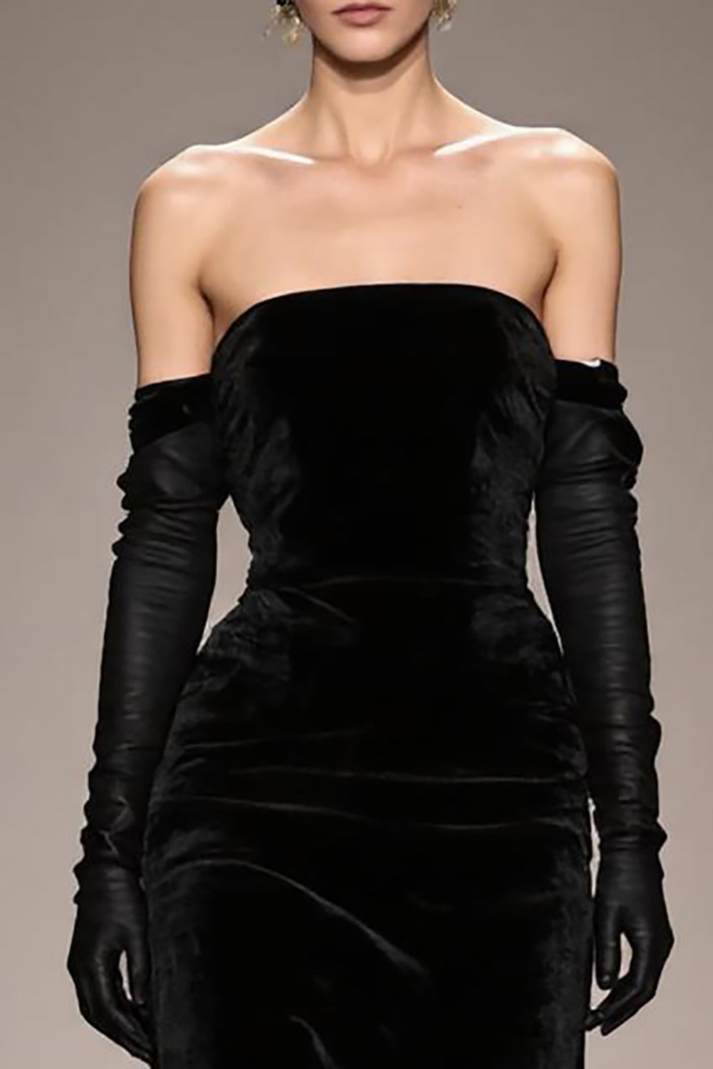 Preto Strapless Long Velvet Vestido de Noite