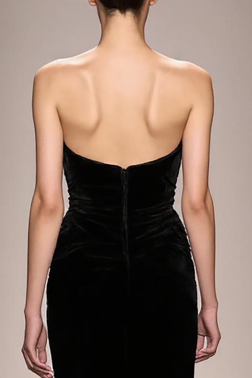 Sereia Preto Veludo Strapless Vestido de Noite Longo