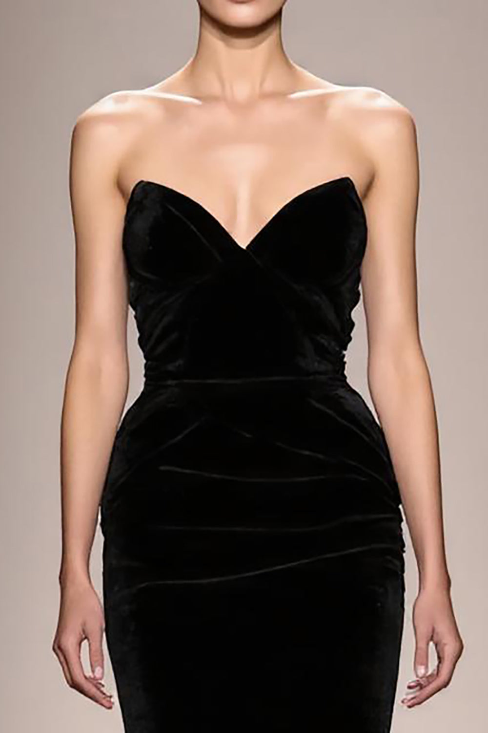Sereia Preto Veludo Strapless Vestido de Noite Longo