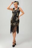 Red Golden Sequin 1920s V Pescoço Bodycon Flapper Vestido com Tassles