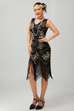 Red Golden Sequin 1920s V Pescoço Bodycon Flapper Vestido com Tassles