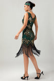 Green Golden Sequin V Neck Bodycon 1920s Flapper Vestido com Tassles