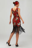 Red Golden Sequin 1920s V Pescoço Bodycon Flapper Vestido com Tassles