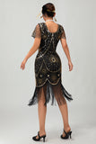 Gatsby Preto Vermelho Scoop Fringed Bodycon1920s Vestido com Sequins