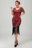 Gatsby Preto Vermelho Scoop Fringed Bodycon1920s Vestido com Sequins