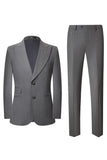 Cinzento 2 Peças Pico Lapela Single Peito Masculino Prom Suits
