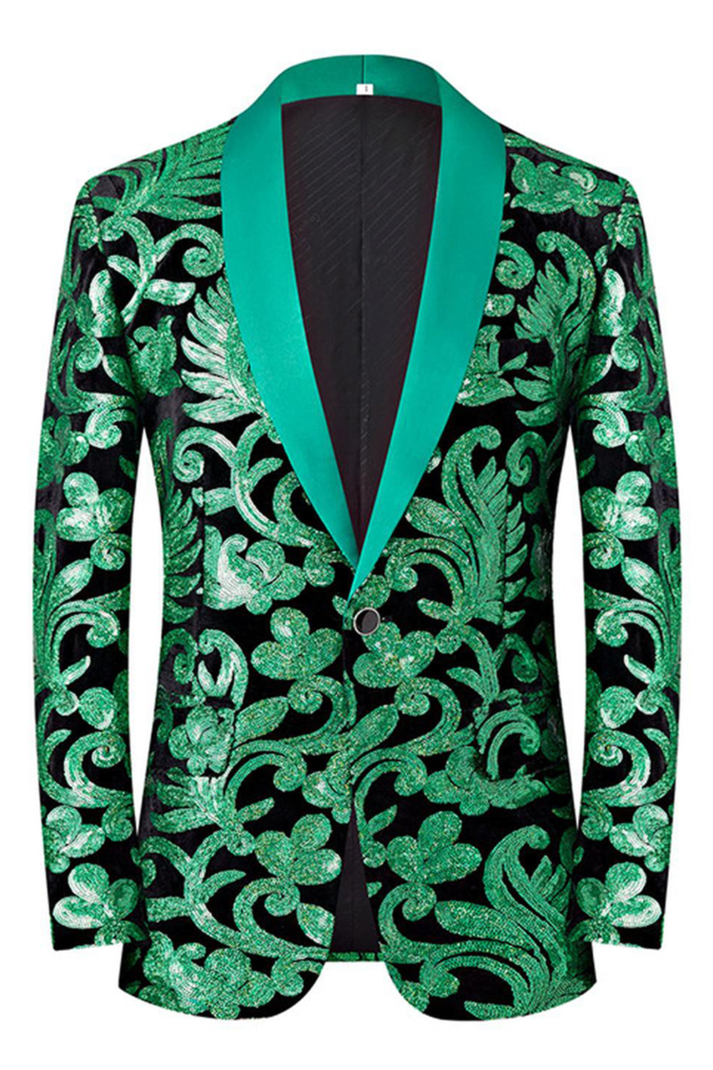 Verde 2 Peça Jacquard Xaile Lapela Homens Prom Suits