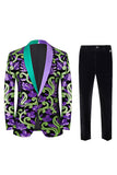 Verde 2 Peça Jacquard Xaile Lapela Homens Prom Suits